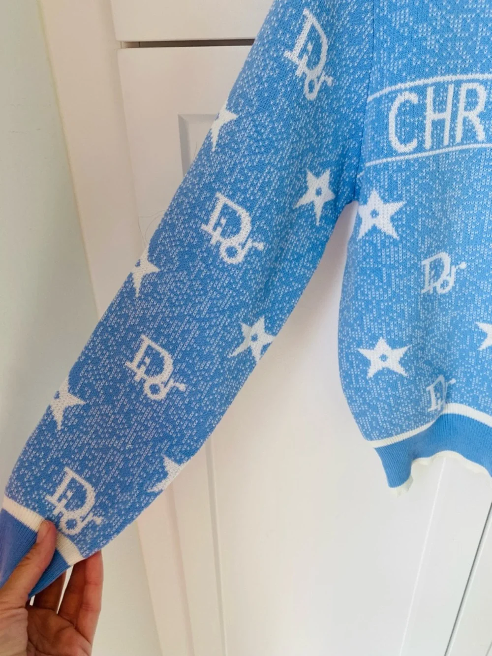 Christian Dior Star Intarsia Knit Sweater womens light blue logo medium - Picture 3 of 9